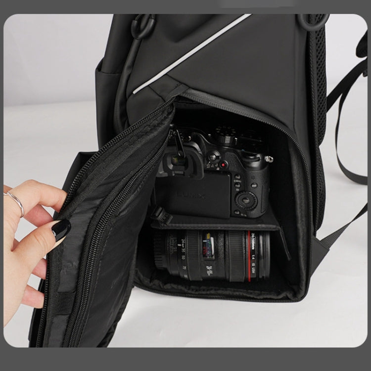 Cwatcun D89 Camera Backpack Waterproof Leather Film 15.6 Laptop Sleeve Bag, Size:43.5 x 33 x 22.5cm(Black)