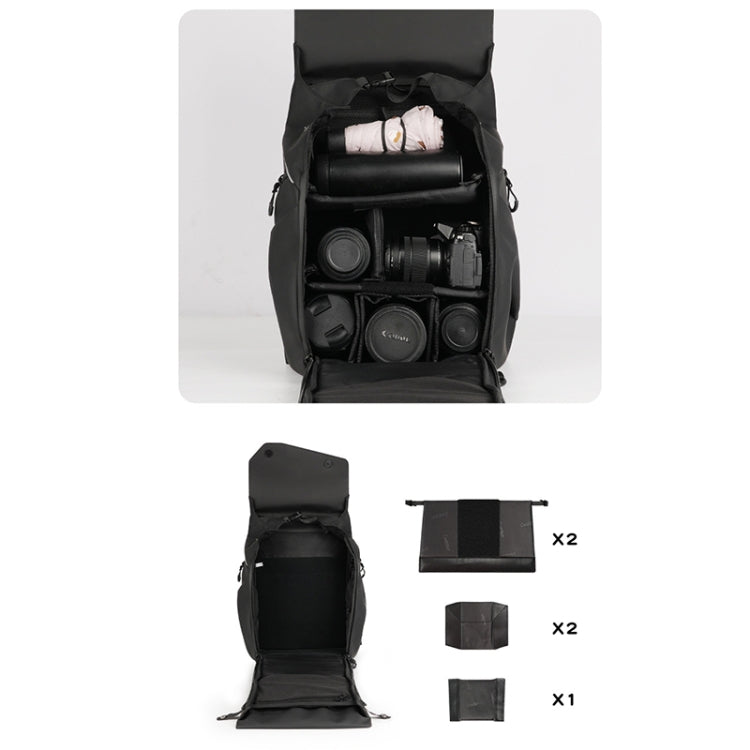 Cwatcun D89 Camera Backpack Waterproof Leather Film 15.6 Laptop Sleeve Bag, Size:43.5 x 33 x 22.5cm(Black)