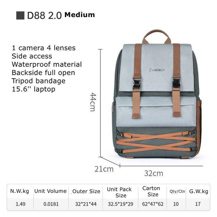 Cwatcun D88 Large Capacity Photography Backpack Shoulders Laptop Camera Bag, Size:32 x 21 x 44cm 2.0