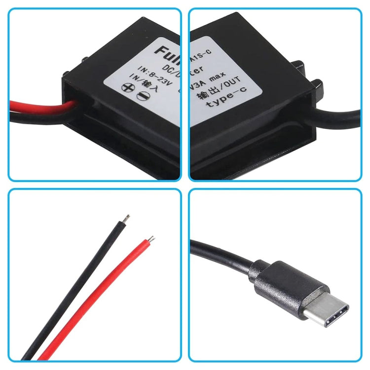 12V to 5V 3A Car Power Converter DC Module Voltage Regulator, Style:Type-C Straight