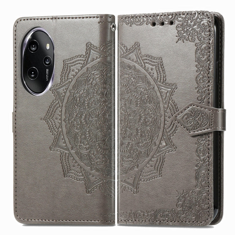 For Honor 100 Pro Mandala Flower Embossed Leather Phone Case(Gray)