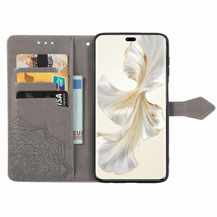 For Honor 100 Pro Mandala Flower Embossed Leather Phone Case(Gray)