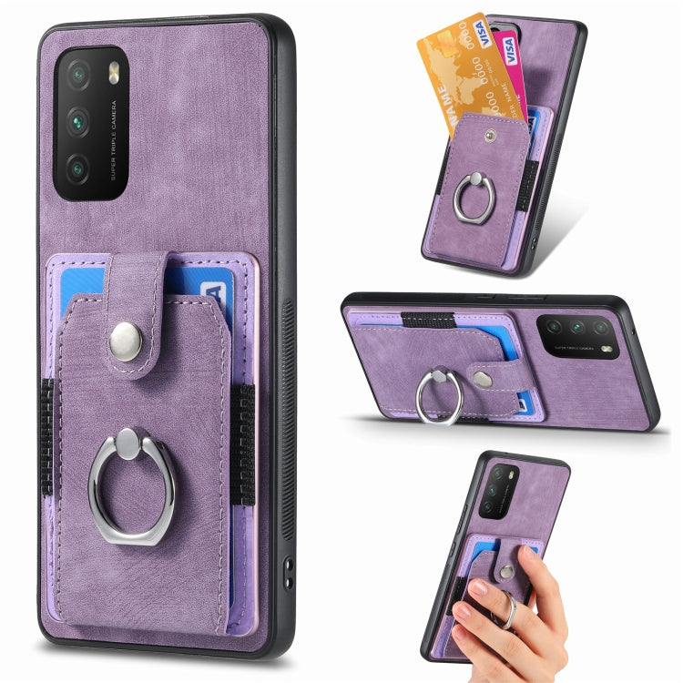 For Xiaomi Poco M3 Retro Skin-feel Ring Card Wallet Phone Case(Purple)