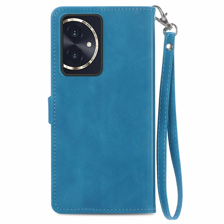 For Honor 100 Embossed Flower Zipper Leather Phone Case(Blue)