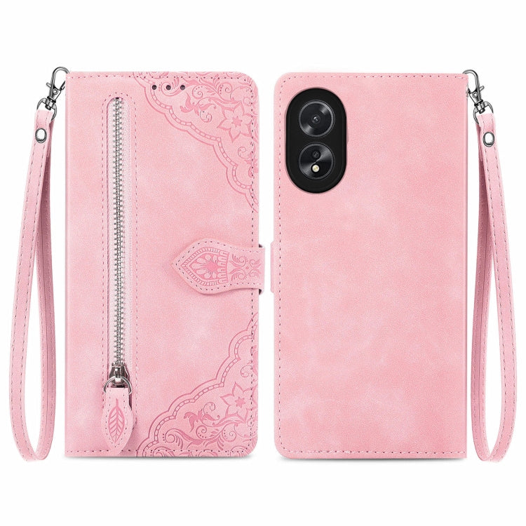 For Honor  X5 Plus Embossed Flower Zipper Leather Phone Case(Pink)