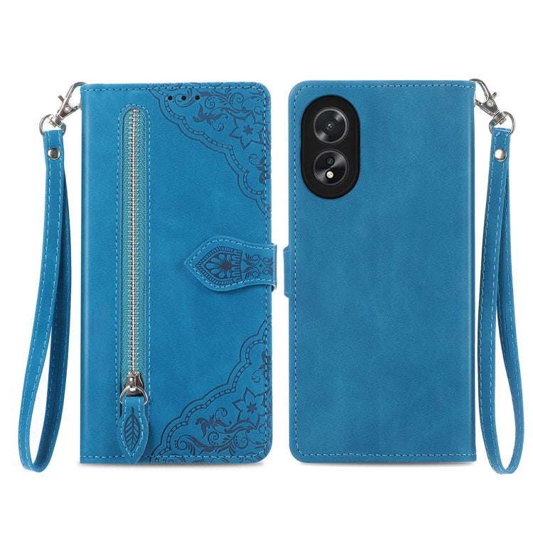 For Honor  X5 Plus Embossed Flower Zipper Leather Phone Case(Blue)
