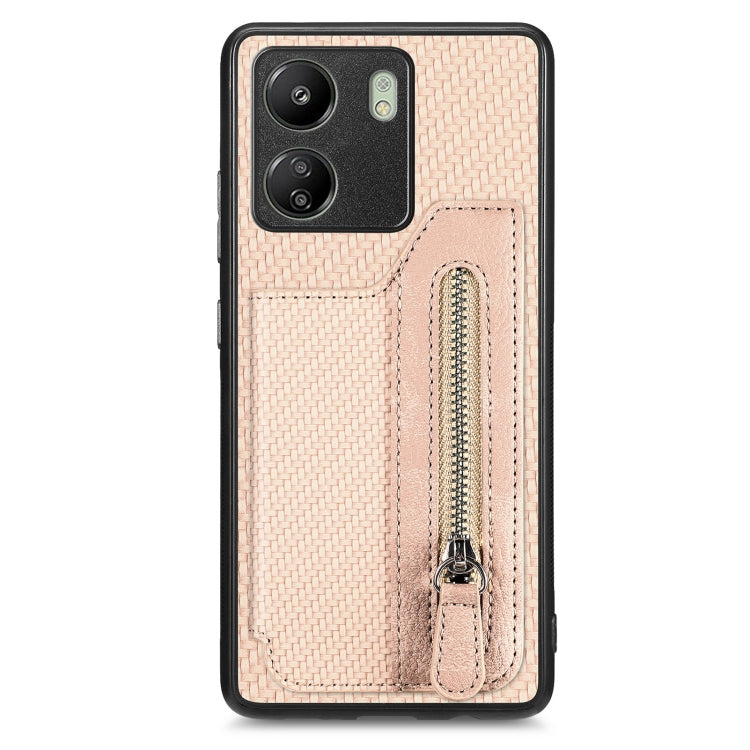 For Xiaomi  Redmi 13C Carbon Fiber Flip Zipper Wallet Phone Case(Apricot)
