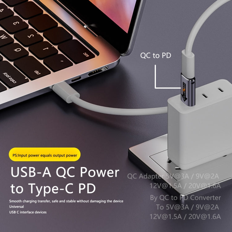 USB-A  Male QC3.1 to Type-C Female PD 10Gbps Converter Adapter, Model:White with Indicator Light