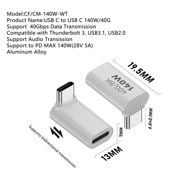 USB 3.1 Type-C to Type-C 40Gbps 8K Transmission Adapter 140W 5A Charge, Specification:Type-C Male to Female