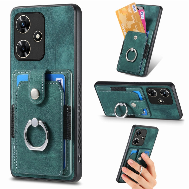 For Infinix Hot 30i Retro Skin-feel Ring Card Wallet Phone Case(Green)