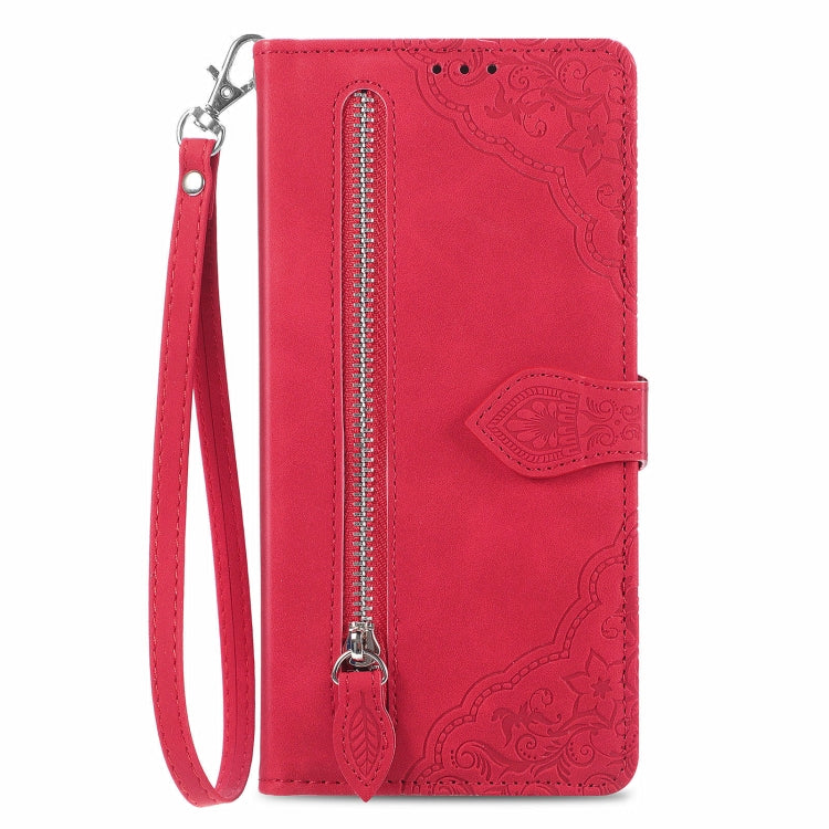 For Blackview A96 Embossed Flower Zipper Leather Phone Case(Red)