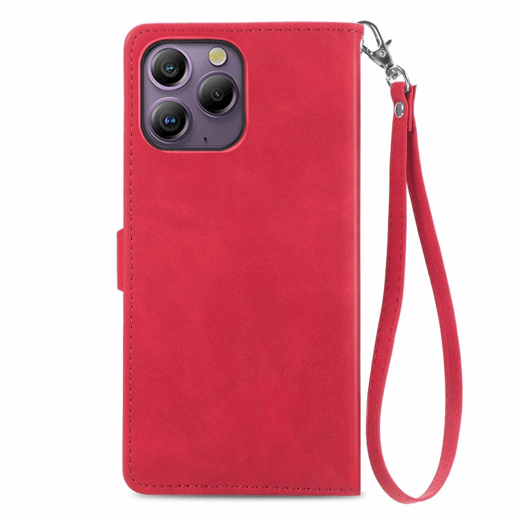 For Blackview A96 Embossed Flower Zipper Leather Phone Case(Red)