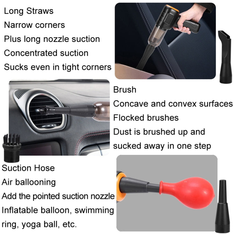 Car Vacuum Cleaner Large Suction Power Wireless Pump Inflatable Blower Handheld Small Vacuum Cleaner, Style: Brush 200W+3 Filters+Air Bag (Black)