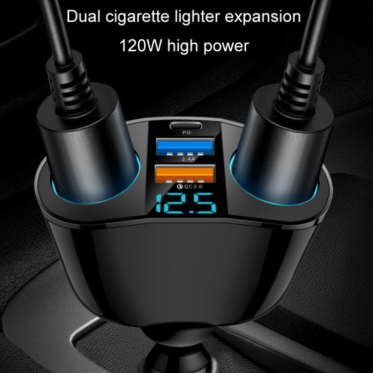 Dual USB Type-C Real-time Digital Display Cigarette Lighter Expansion Car Charger, Model: QC3.0+2.4A Dual A+C