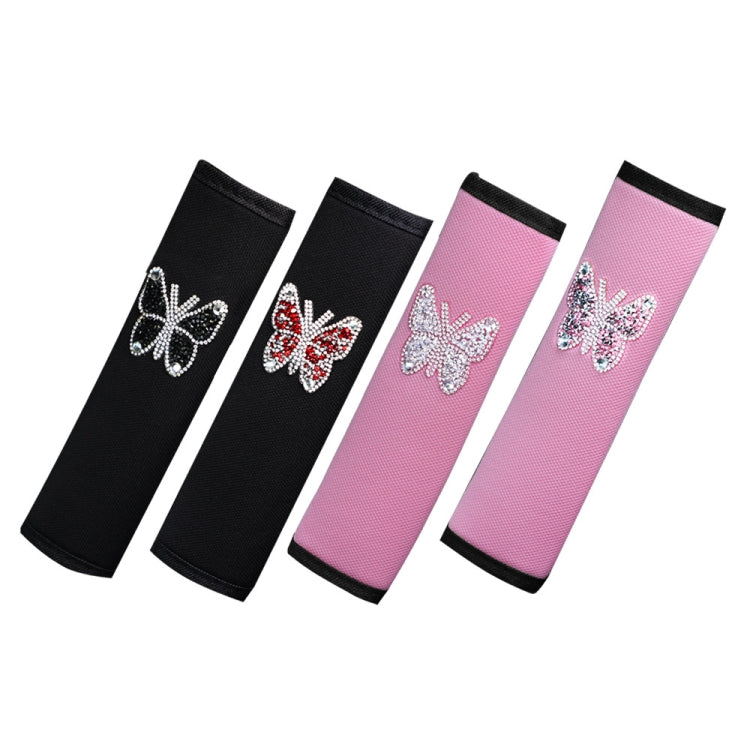 Car Seat Belt Cover Diamond Butterfly Shoulder Strap Cushion Cover 6.5x23cm(Black and Red)