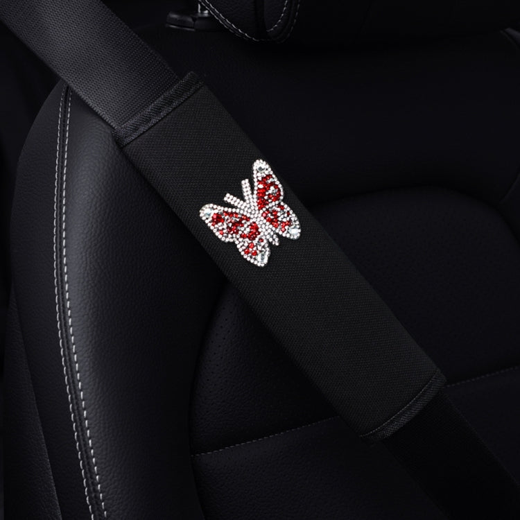 Car Seat Belt Cover Diamond Butterfly Shoulder Strap Cushion Cover 6.5x23cm(Black and Red)