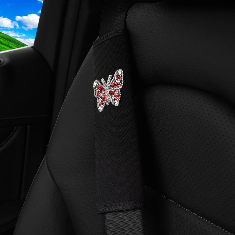 Car Seat Belt Cover Diamond Butterfly Shoulder Strap Cushion Cover 6.5x23cm(Black and Red)