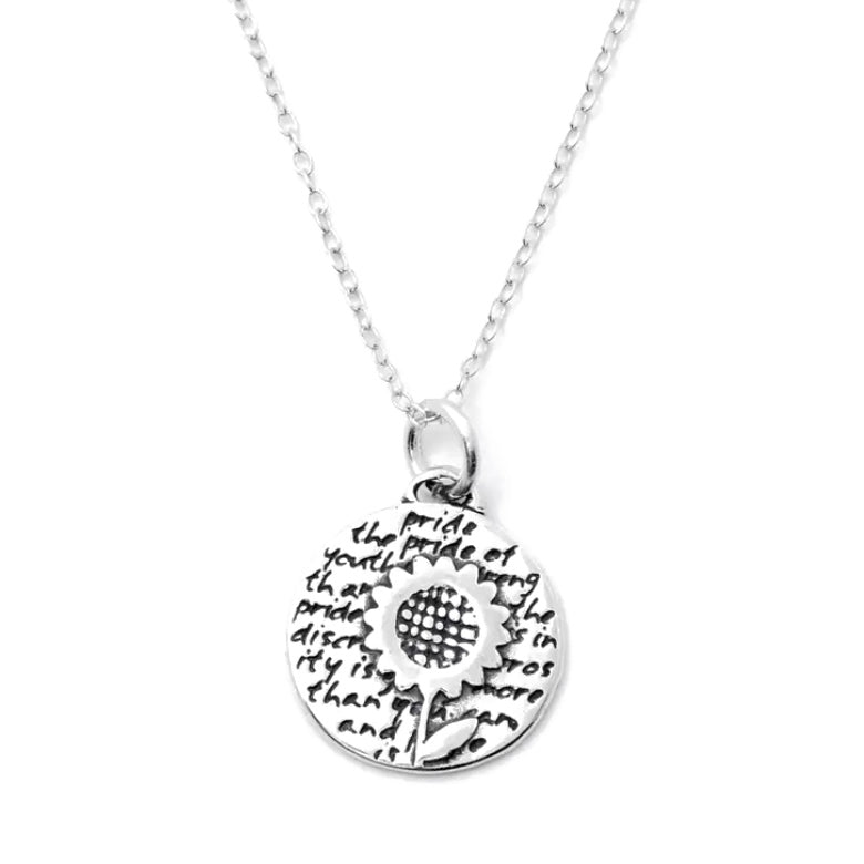  Inspirational Sterling Silver Sunflower Necklace, Made in the USA 