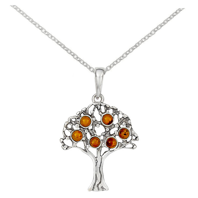  Silver & Baltic Amber Tree of Life Necklace 