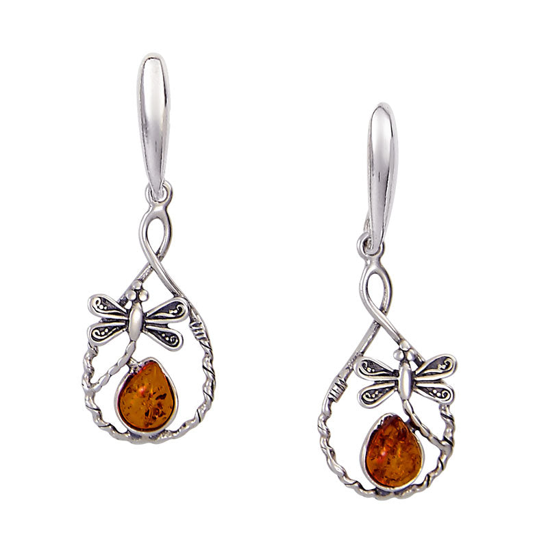  Amber Dragonfly Loop Earrings 