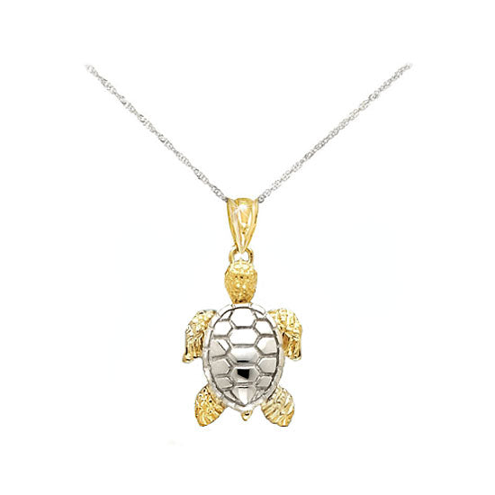  2 Tone Gold Sea Turtle Pendant Necklace 