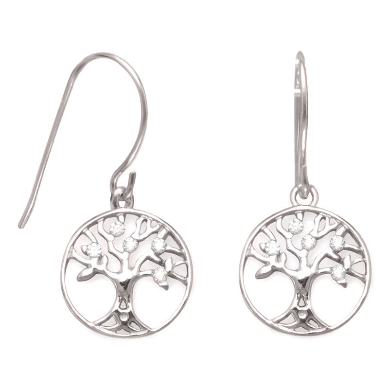  CZ Sterling Silver Tree of Life Earrings 