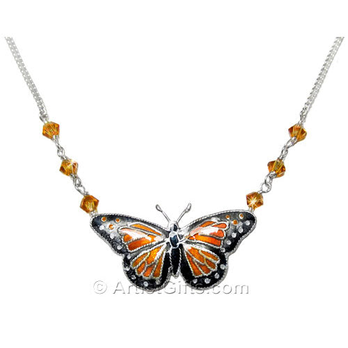  Cloisonne Monarch Butterfly Necklace 