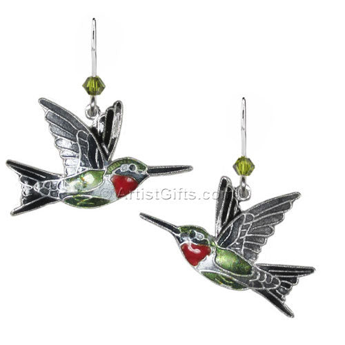  Ruby Throated Hummingbird Earrings 