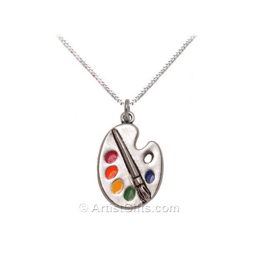  Enamel Silver Art Paint Palette Necklace 