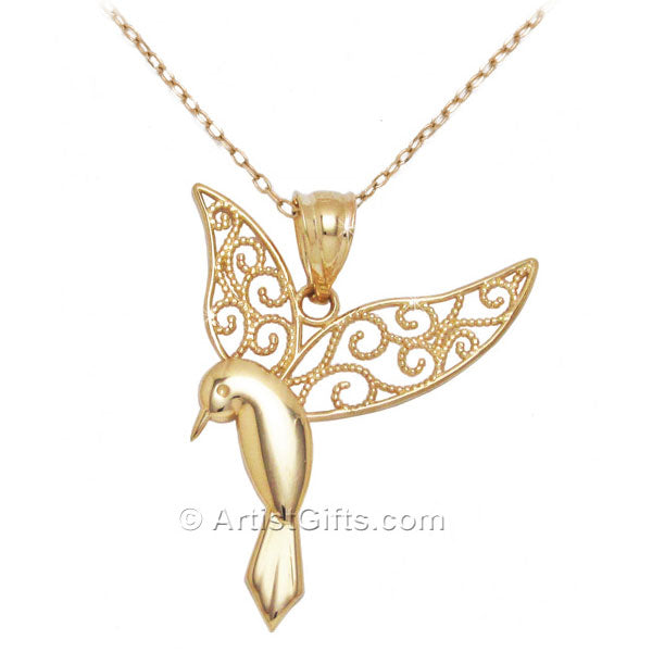  Filigree Gold Hummingbird Necklace 