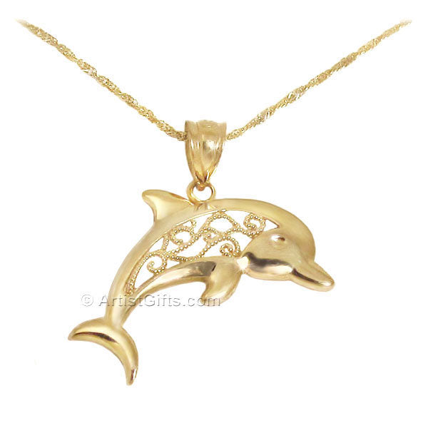  Filigree Gold Dolphin Necklace 