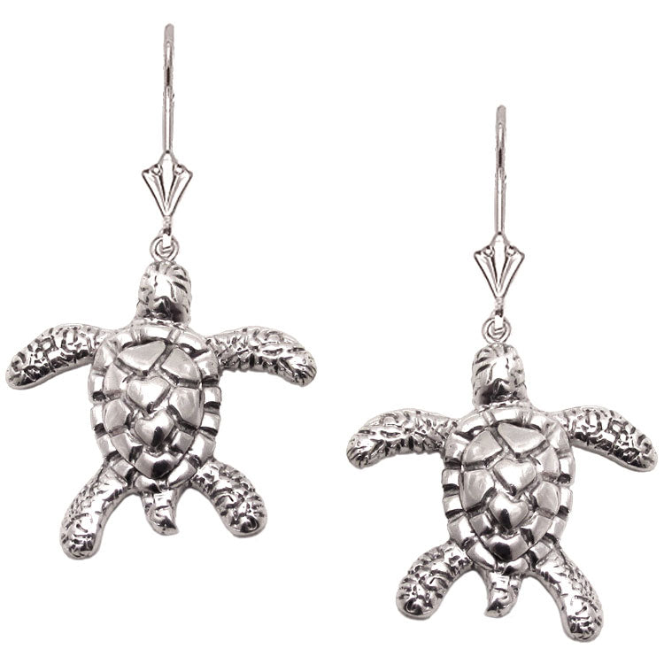  Sterling Silver Green Sea Turtle Earrings 