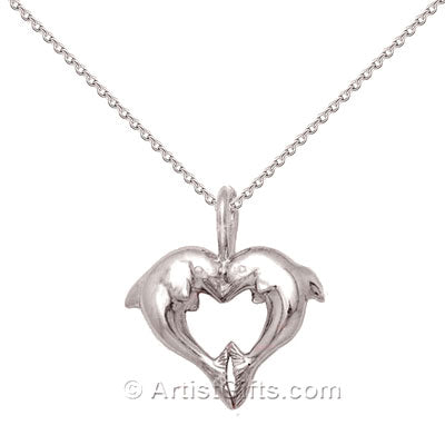  Silver Dolphin Heart Necklace 