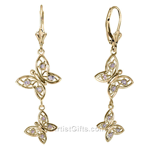  Diamond and Gold Butterfly Earrings 