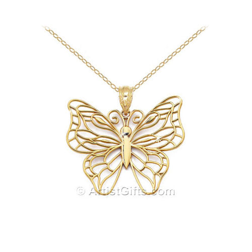  Open Design Gold Butterfly Pendant Necklace 