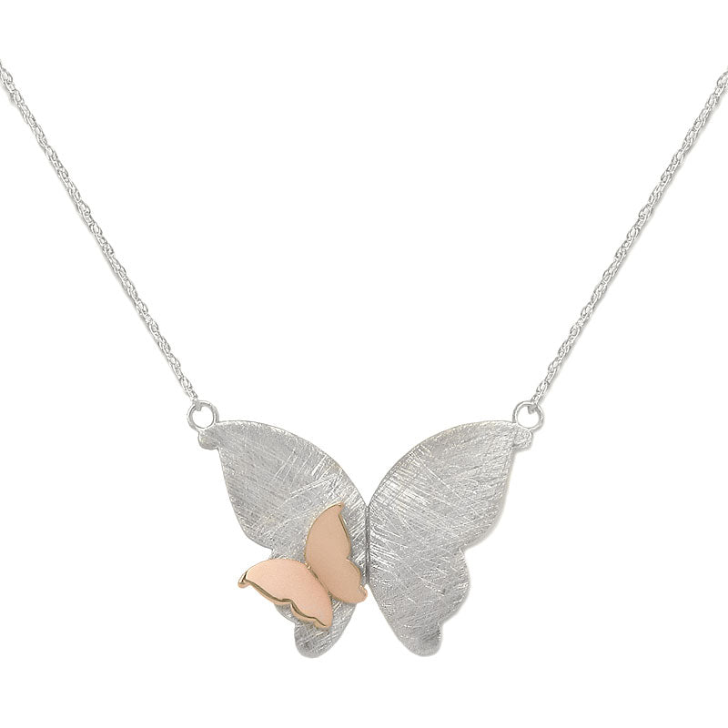  14k White and Rose Gold Butterfly Necklace 