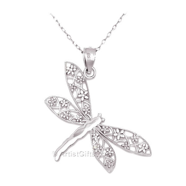  White Gold Dragonfly Necklace 