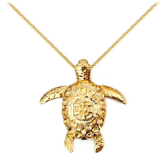  14k Yellow Gold Sea Turtle Pendant Necklace 