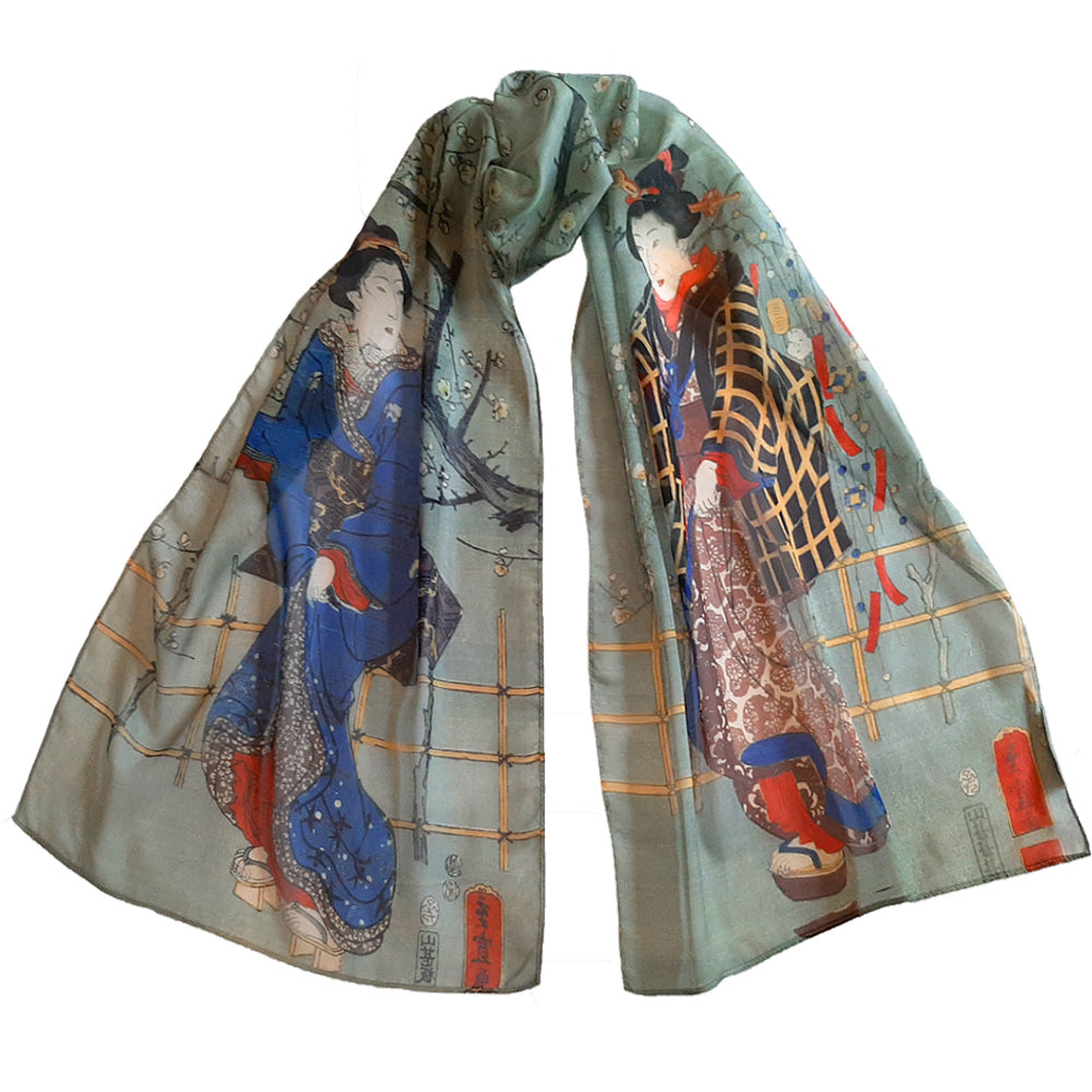  Hiroshige Two Geisha Art Scarf 