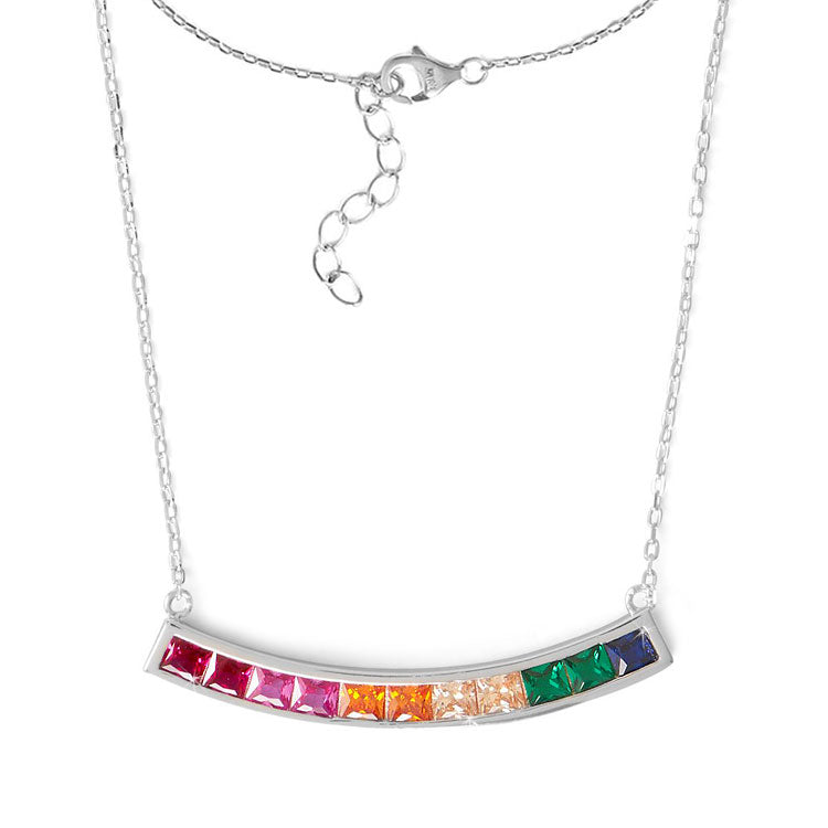  Rainbow CZ Bar Necklace 