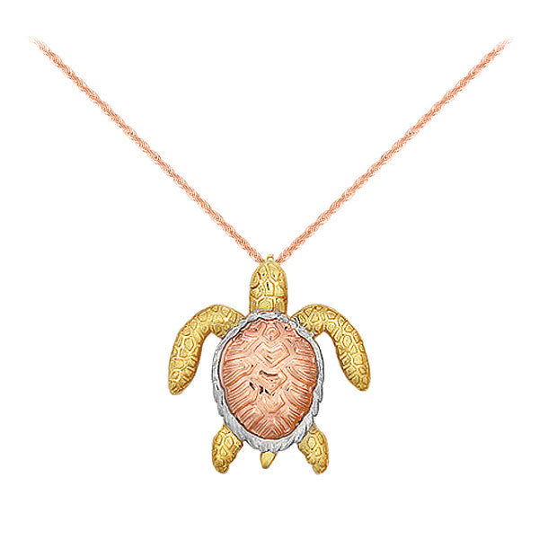  Rose, White & Yellow Gold Sea Turtle Necklace 