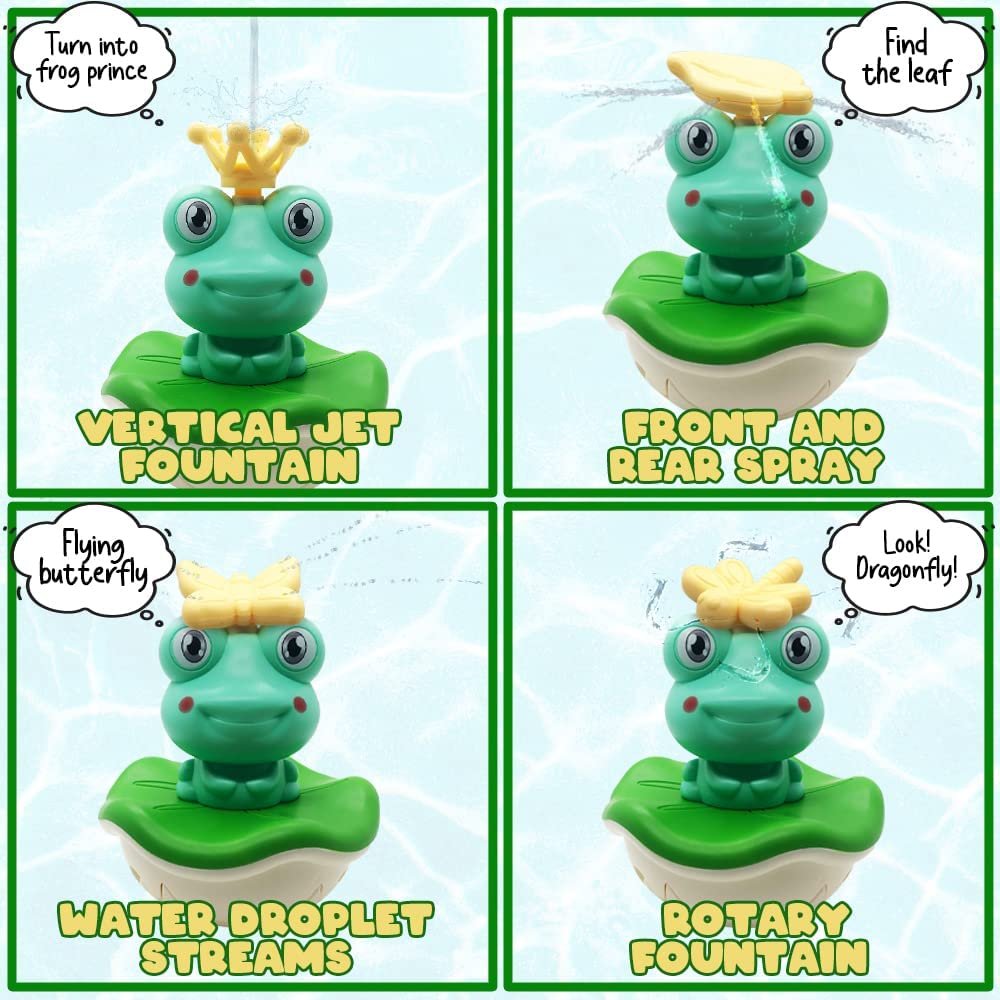 Frog Bath Sprinkler Toy Set, Includes 1 Frog Fountain, 4 Nozzles, and 1 Ball, Battery-Operated Bathtub and Swimming Pool Toy for Kids, Great Gift for Boys and Girls Ages 3 and Up