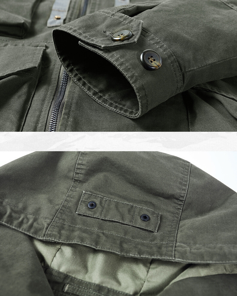 Functional Vintage Loose Cotton Multi-pocket Hooded Jacket