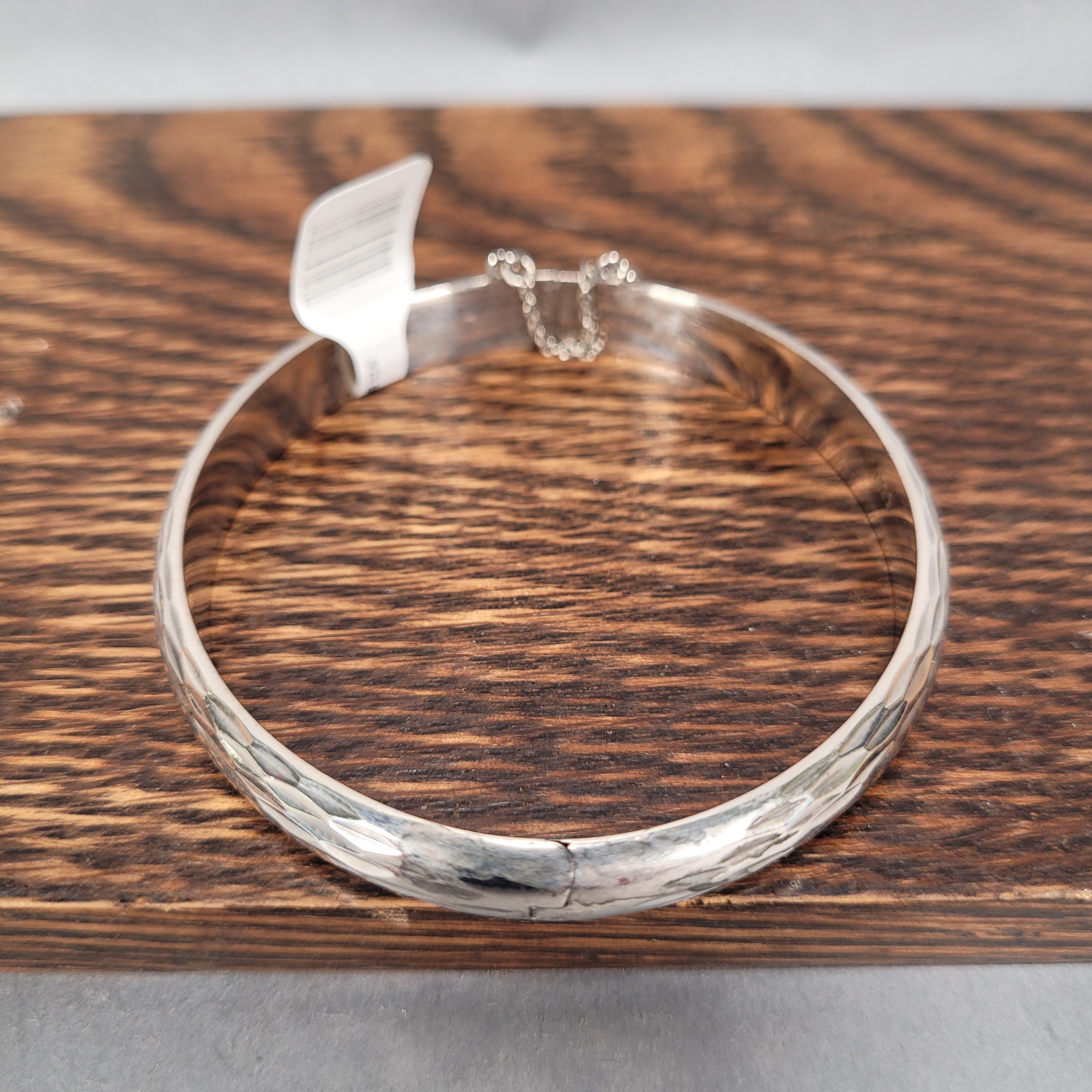 Sterling Silver Bangle with Safety Chain