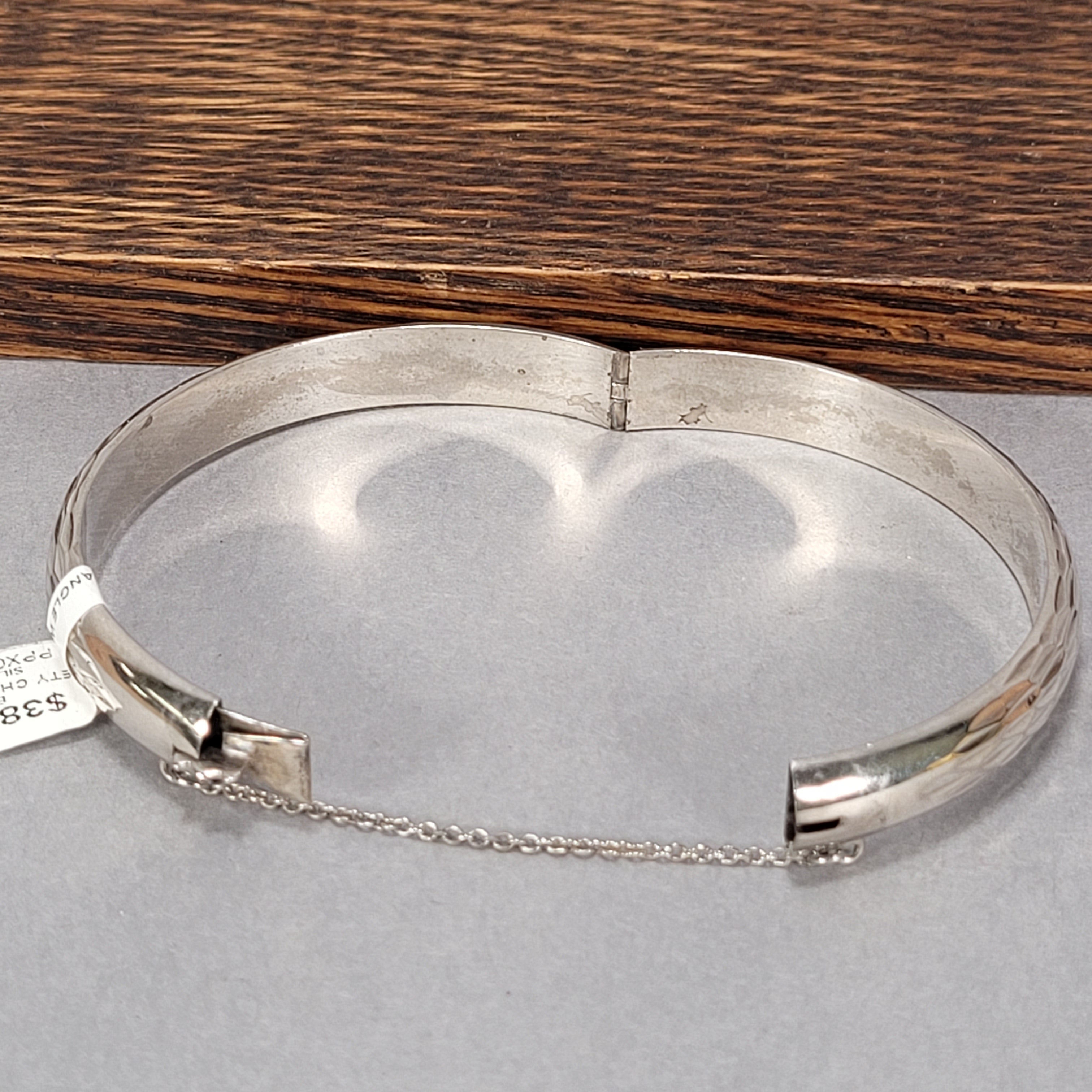 Sterling Silver Bangle with Safety Chain