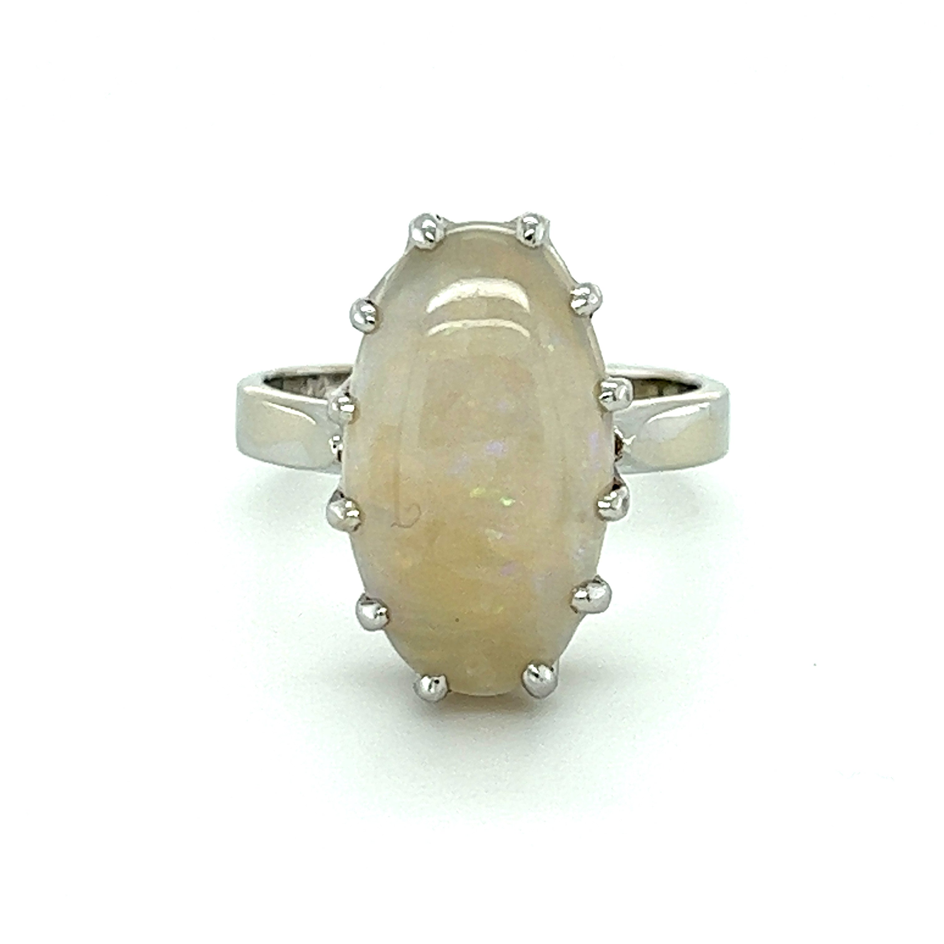 14k White Gold Ring With Large Opal 4.1g