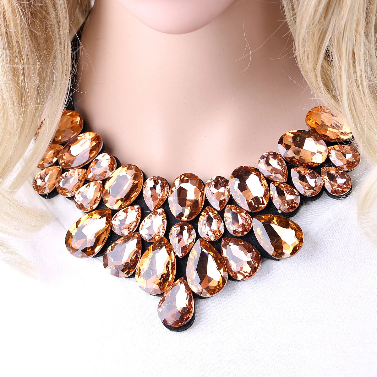 Elegant Crystal Choker Necklace - Chunky Collar Style with Ribbon Tie