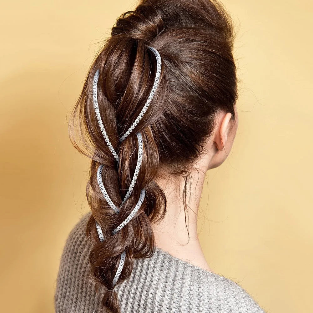 Silken Threads: Luxe Silver Tone Rhinestone Hair Chain Extensions
