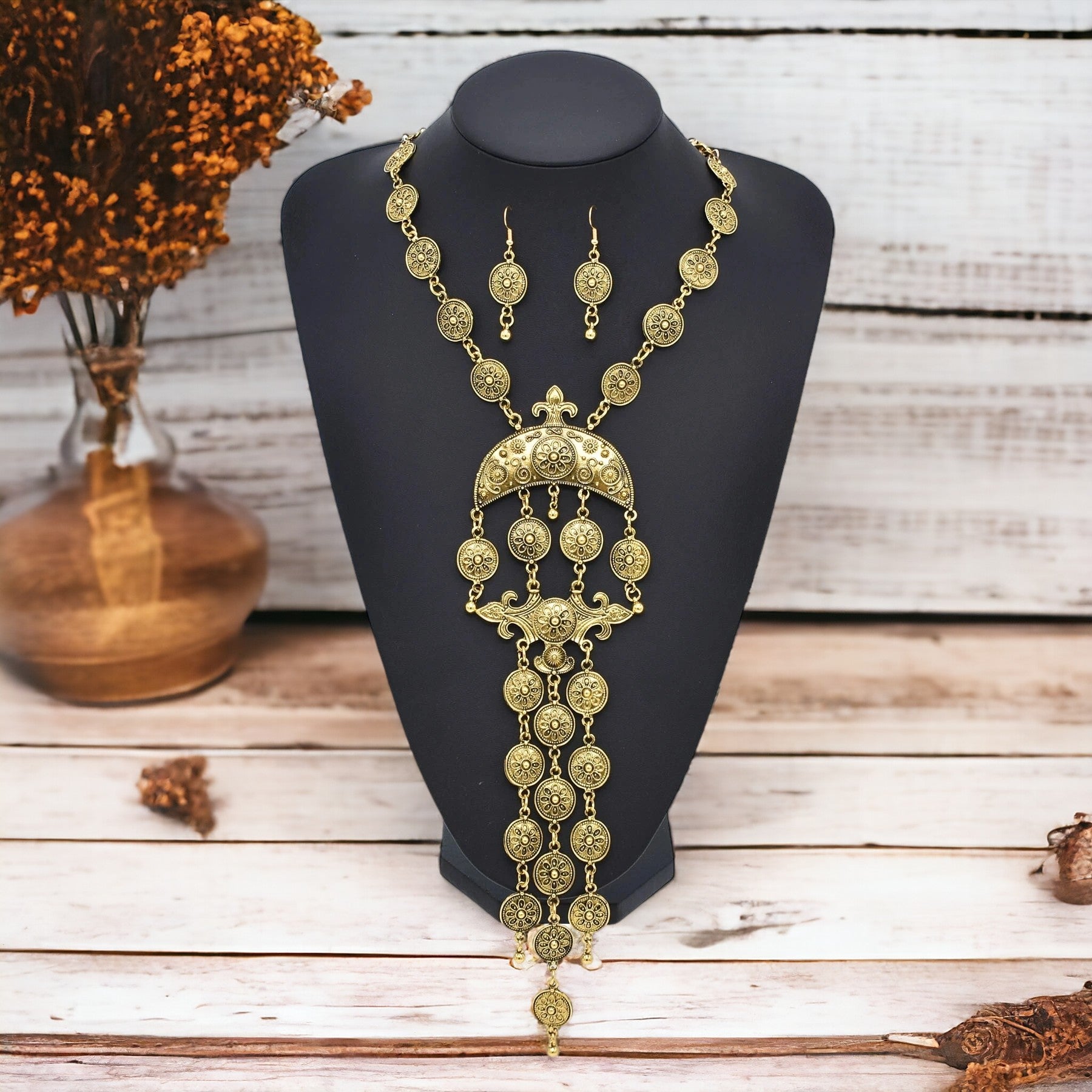 Imperial Medallion: Majestic Silver & Gold-Toned Filigree Necklace Sets