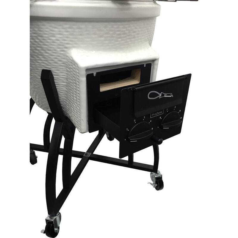 22 in. Kamado S-Series Ceramic Charcoal Grill in White with Cover, Cart, Side Shelves, Two Cooking Grates and Ash Drawer